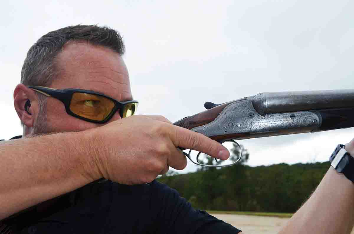 Burt Reynolds is shooting a Charles Lancaster double from 1891. The gun has 2½-inch chambers and 30-inch Damascus barrels.